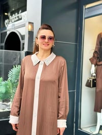 Taş İşlemeli İthal Lüks Kalite Saten Elbise Kahve