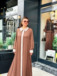 Taş İşlemeli İthal Lüks Kalite Saten Elbise Kahve