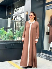 Taş İşlemeli İthal Lüks Kalite Saten Elbise Kahve