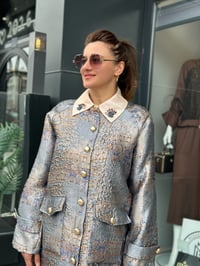 Taş İşlemeli Kabartmalı Ceket  İndigo