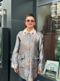 Taş İşlemeli Kabartmalı Ceket  İndigo