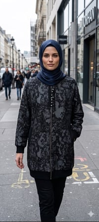 Taş İşlemeli Yaka Detaylı Bomber Ceket İndigo