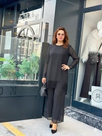 Taşlı İkili Abiye Pantolonlu Takım Siyah