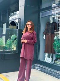 Tencel Qupra Örme Taş İşlemeli Takım Bordo