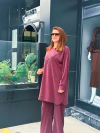 Tencel Qupra Örme Taş İşlemeli Takım Bordo