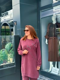 Tencel Qupra Örme Taş İşlemeli Takım Bordo
