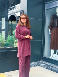 Tencel Qupra Örme Taş İşlemeli Takım Bordo