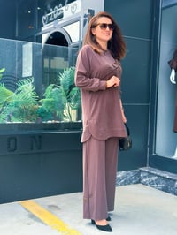 Tencel Qupra Örme Taş İşlemeli Takım Kahverengi