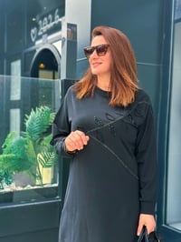 Tencel Qupra Örme Taş İşlemeli Takım Siyah