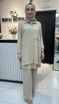 Tencel Taş detaylı Tunik & Pantolon Takım