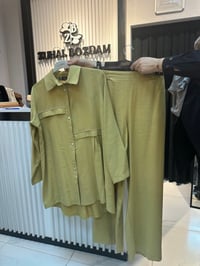 Tencel Taş detaylı Tunik & Pantolon Takım Amber Rengi