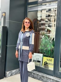 Tensel Qupra Kot Kumaş Taş İşlemeli İkili Takım Lacivert