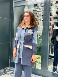 Tensel Qupra Kot Kumaş Taş İşlemeli İkili Takım Lacivert