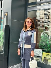Tensel Qupra Kot Kumaş Taş İşlemeli İkili Takım Lacivert