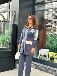 Tensel Qupra Kot Kumaş Taş İşlemeli İkili Takım Lacivert