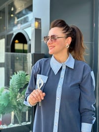 Tensel Qupra Kumaş Gömlek ve Taş Detaylı Esnek İkili Takım Lacivert