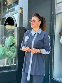Tensel Qupra Kumaş Gömlek ve Taş Detaylı Esnek İkili Takım Lacivert