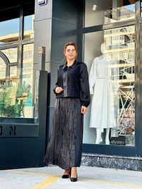 Yelekli Parlak İpek Kumaş İkili Elbise Siyah