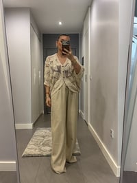 Beli Bağcıklı Keten Palazzo Pantolon