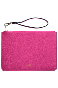 Deri Clutch Çanta El Saplı Fuşya Togo