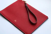 Deri Clutch Çanta El Saplı Kırmızı Togo