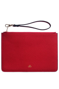 Deri Clutch Çanta El Saplı Kırmızı Togo