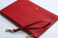 Deri Clutch Çanta El Saplı Kırmızı Togo