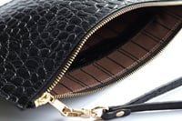 Deri Clutch Çanta El Saplı Siyah Baby Croco