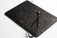 Deri Clutch Çanta El Saplı Siyah Baby Croco