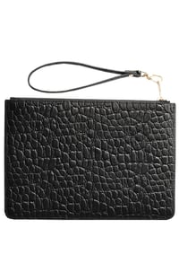 Deri Clutch Çanta El Saplı Siyah Baby Croco