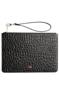 Deri Clutch Çanta El Saplı Siyah Baby Croco