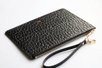 Deri Clutch Çanta El Saplı Siyah Baby Croco