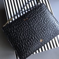 Deri Clutch Çanta El Saplı Siyah Baby Croco