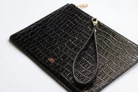 Deri Clutch Çanta El Saplı Siyah Croco