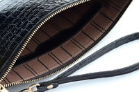 Deri Clutch Çanta El Saplı Siyah Croco