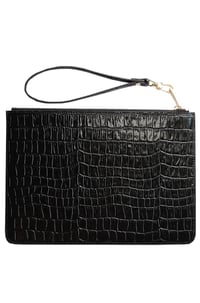 Deri Clutch Çanta El Saplı Siyah Croco