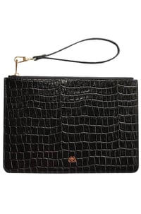 Deri Clutch Çanta El Saplı Siyah Croco
