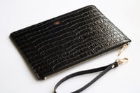 Deri Clutch Çanta El Saplı Siyah Croco