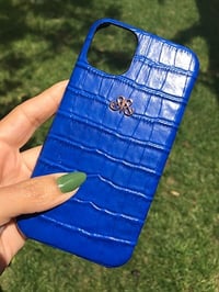 Deri iPhone Kılıf 11 Pro Saks Mavi Croco