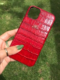 Deri iPhone Kılıf 12 Pro Max Kırmızı Croco Full Deri