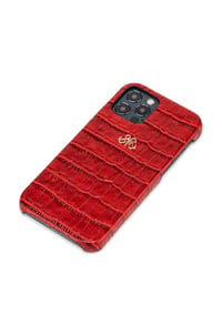 Deri iPhone Kılıf 12 Pro Max Kırmızı Croco Full Deri