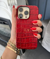 Deri iPhone Kılıf 12 Pro Max Kırmızı Croco Full Deri