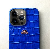 Deri iPhone Kılıf 13 Mini Saks Mavi croco