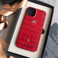 Deri iPhone Kılıf 13 Pro Kırmızı Croco Full Deri