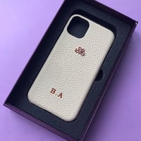 Deri iPhone Kılıf 13 Pro Krem Togo Full Deri