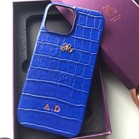 Deri iPhone Kılıf 13 Pro Saks Mavi Croco Full Deri