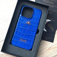 Deri iPhone Kılıf 13 Pro Saks Mavi Croco Full Deri