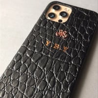 Deri iPhone Kılıf 13 Pro Siyah Baby Croco Full Deri