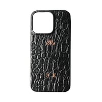 Deri iPhone Kılıf 13 Pro Siyah Baby Croco Full Deri