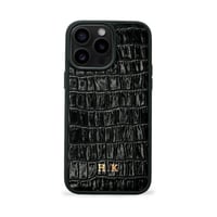 Deri iPhone Kılıf 13 Pro Siyah Croco